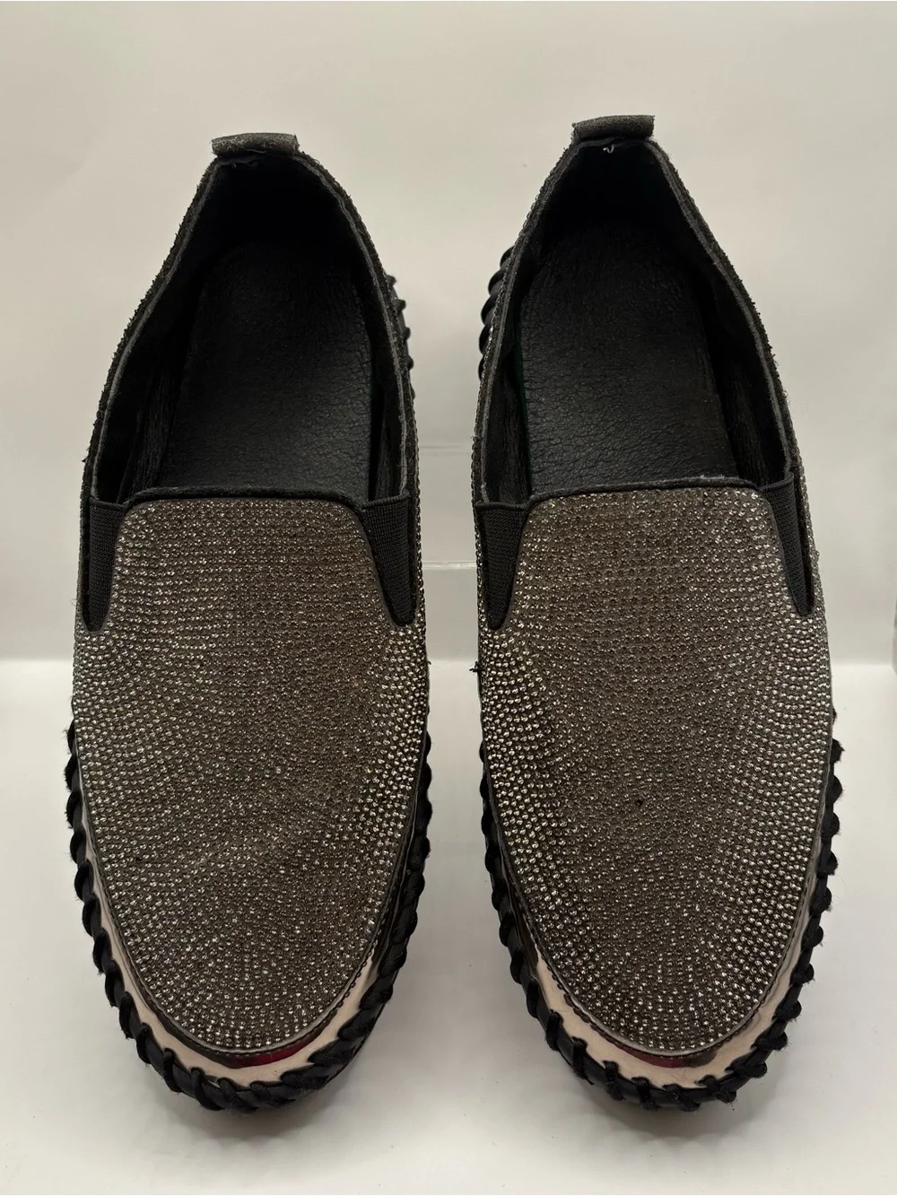 Men's Black Crystal-Embellished Slip-On Loafers